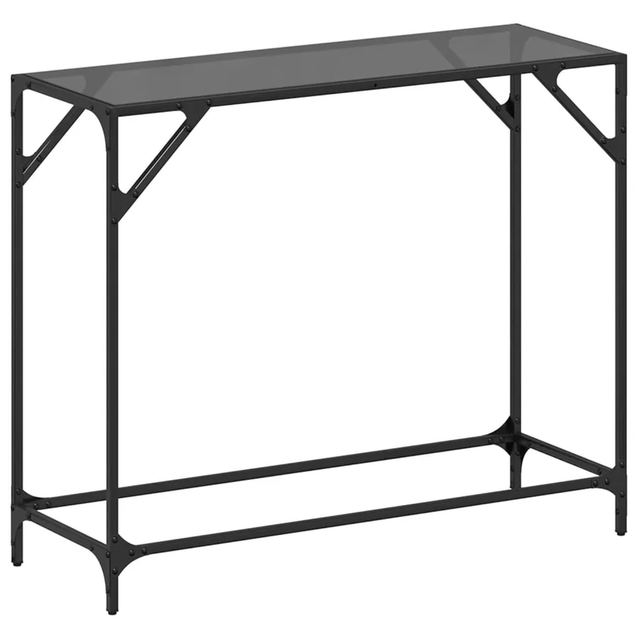 Table console avec dessus en verre noir 98x35x81 cm acier - 2