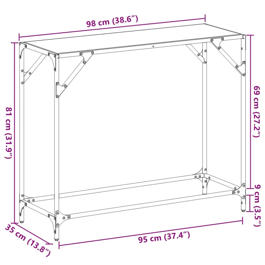 Table console avec dessus en verre noir 98x35x81 cm acier - 9