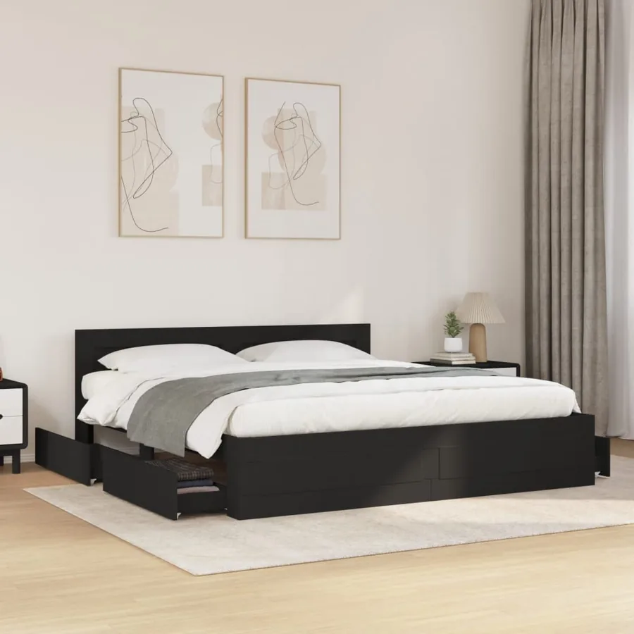 Cadre de lit avec tête de lit sans matelas noir 180x200 cm