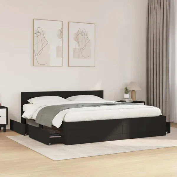 Cadre de lit avec tête de lit sans matelas noir 180x200 cm