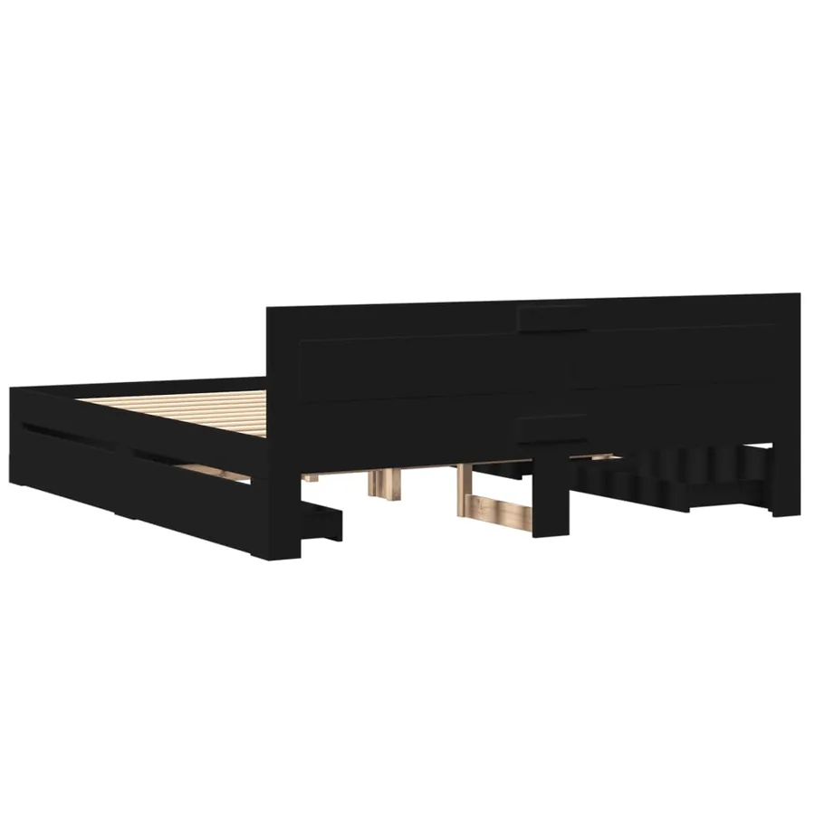 Cadre de lit avec tête de lit sans matelas noir 180x200 cm - 7