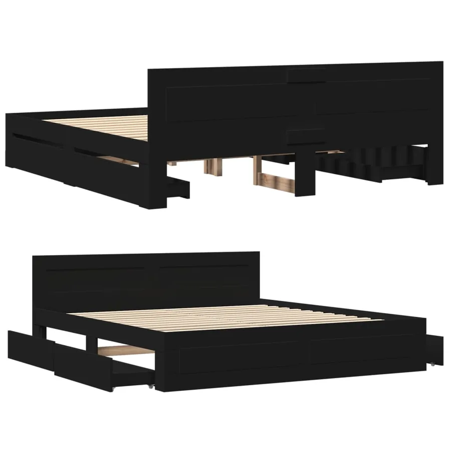 Cadre de lit avec tête de lit sans matelas noir 180x200 cm - 8