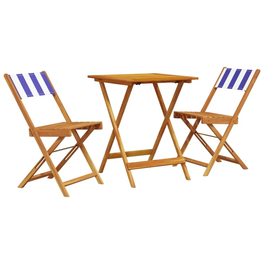 Ensemble de bistro 3 pcs bleu et blanc tissu et bois massif - 2