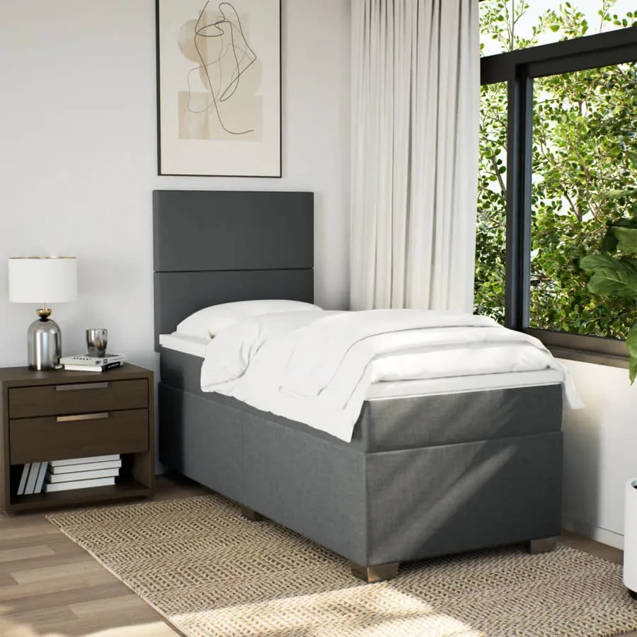 Sommier à lattes de lit et matelas Gris foncé 90x190 cm Tissu - 4