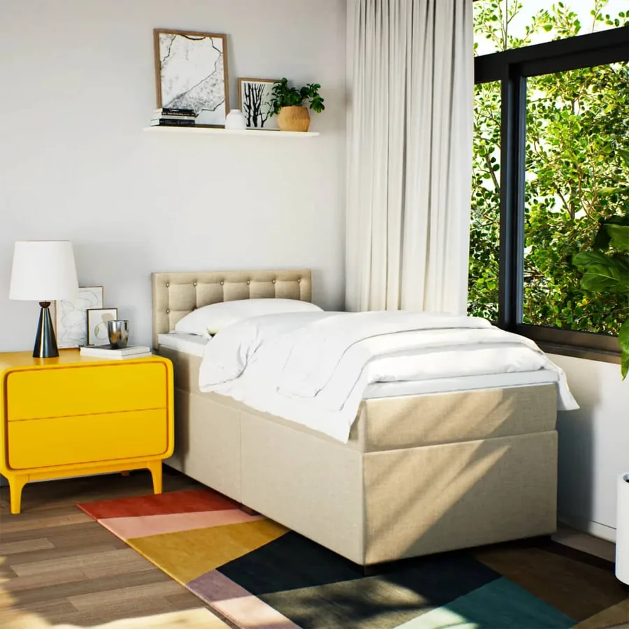 Sommier à lattes de lit avec matelas Crème 80x200 cm Tissu - 3
