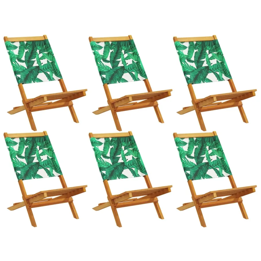 Chaises de jardin pliantes lot de 6 vert tissu et bois massif - 2