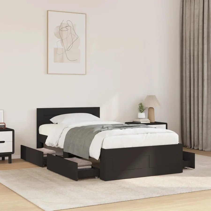 Cadre de lit avec tête de lit sans matelas noir 90x190 cm
