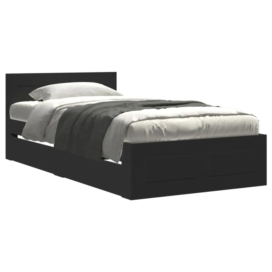 Cadre de lit avec tête de lit sans matelas noir 90x190 cm - 2