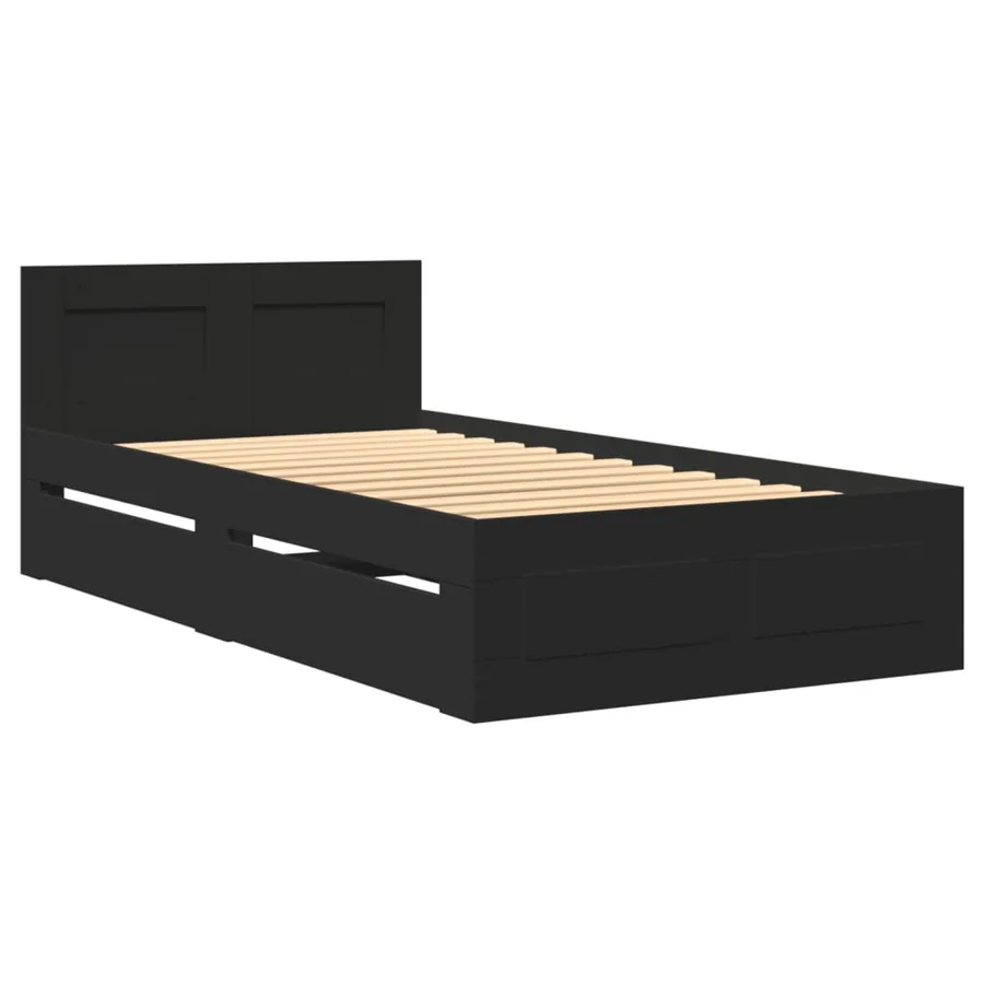 Cadre de lit avec tête de lit sans matelas noir 90x190 cm - 3