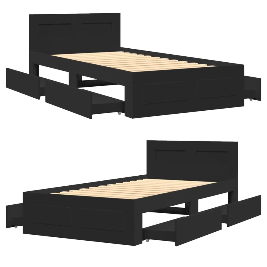 Cadre de lit avec tête de lit sans matelas noir 90x190 cm - 8