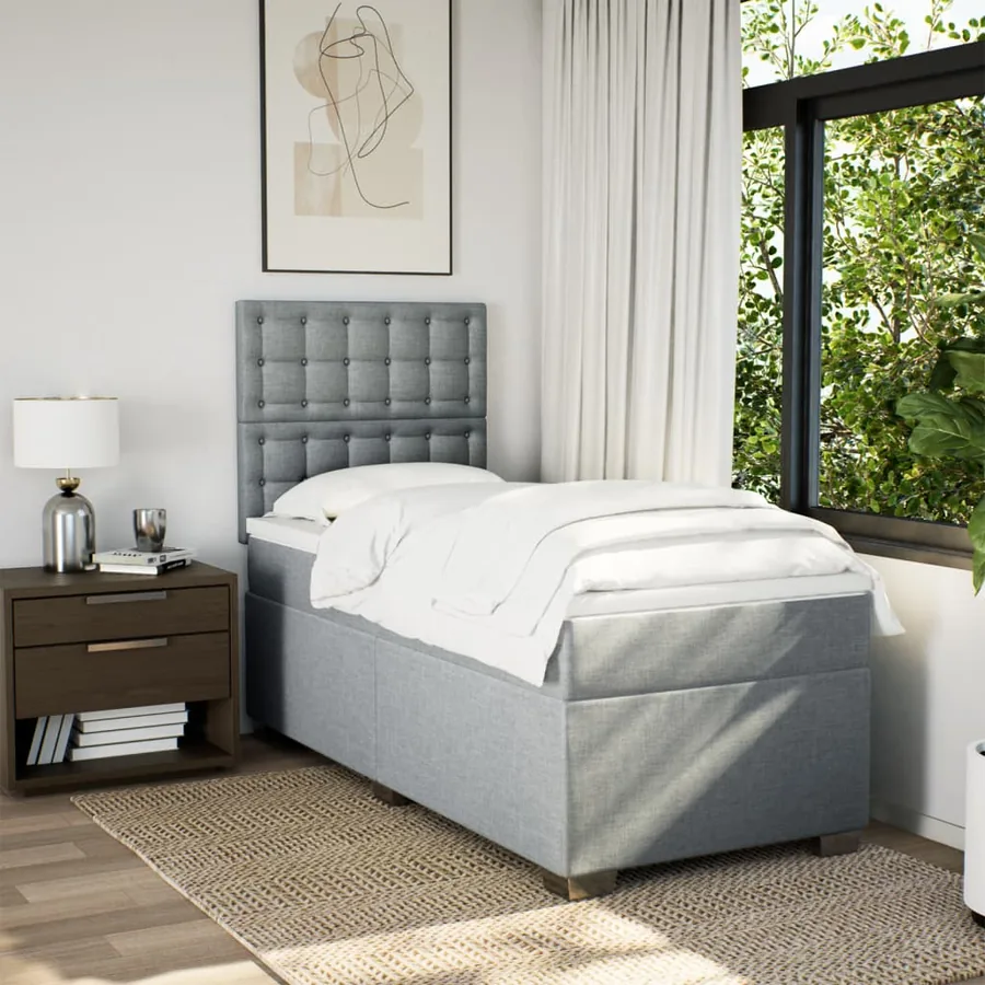 Sommier à lattes de lit avec matelas Gris clair 100x200cm Tissu - 4