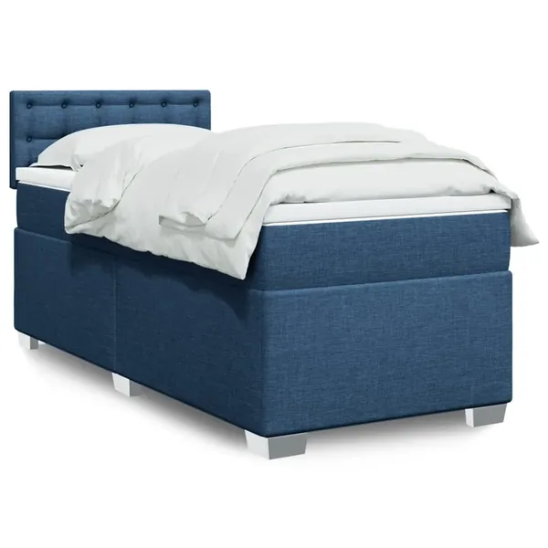 Sommier à lattes de lit avec matelas Bleu 100x200 cm Tissu