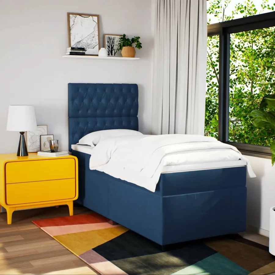 Sommier à lattes de lit avec matelas Bleu 100x200 cm Tissu - 3