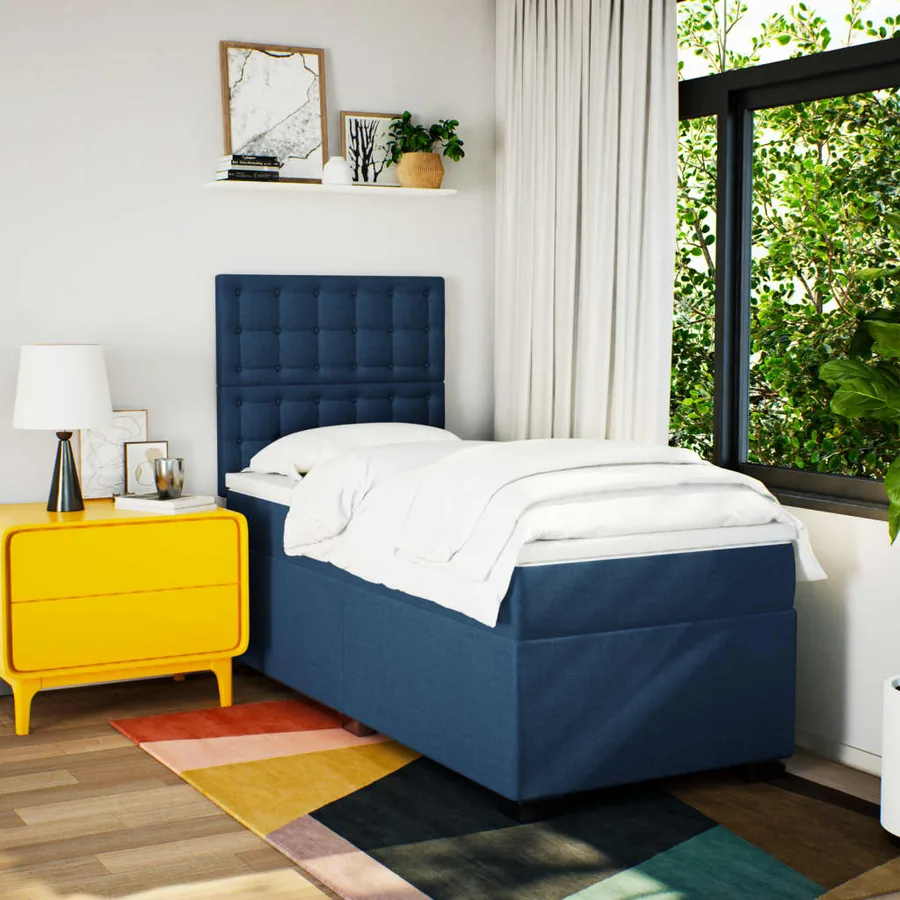 Sommier à lattes de lit avec matelas Bleu 100x200 cm Tissu - 3