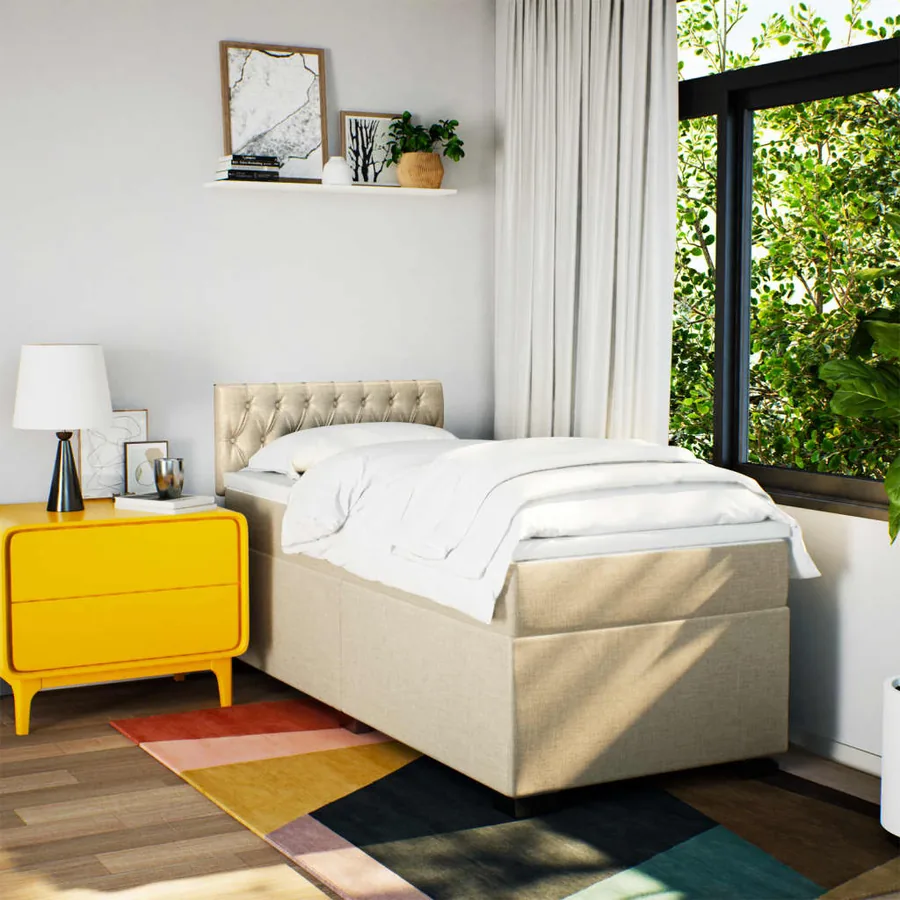 Sommier à lattes de lit avec matelas Crème 90x200 cm Tissu - 3