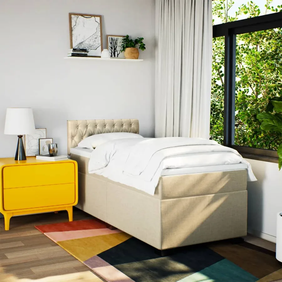 Sommier à lattes de lit avec matelas Crème 90x200 cm Tissu - 4