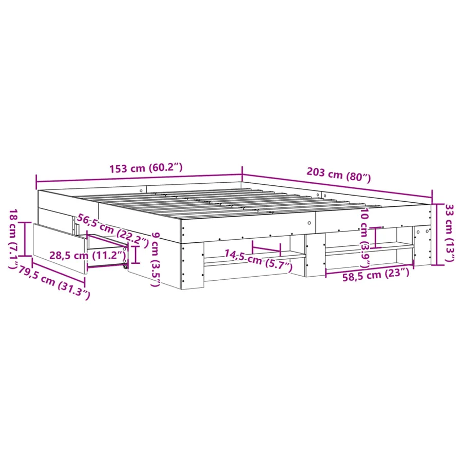 Cadre de lit sans matelas blanc 150x200 cm bois d'ingénierie - 11