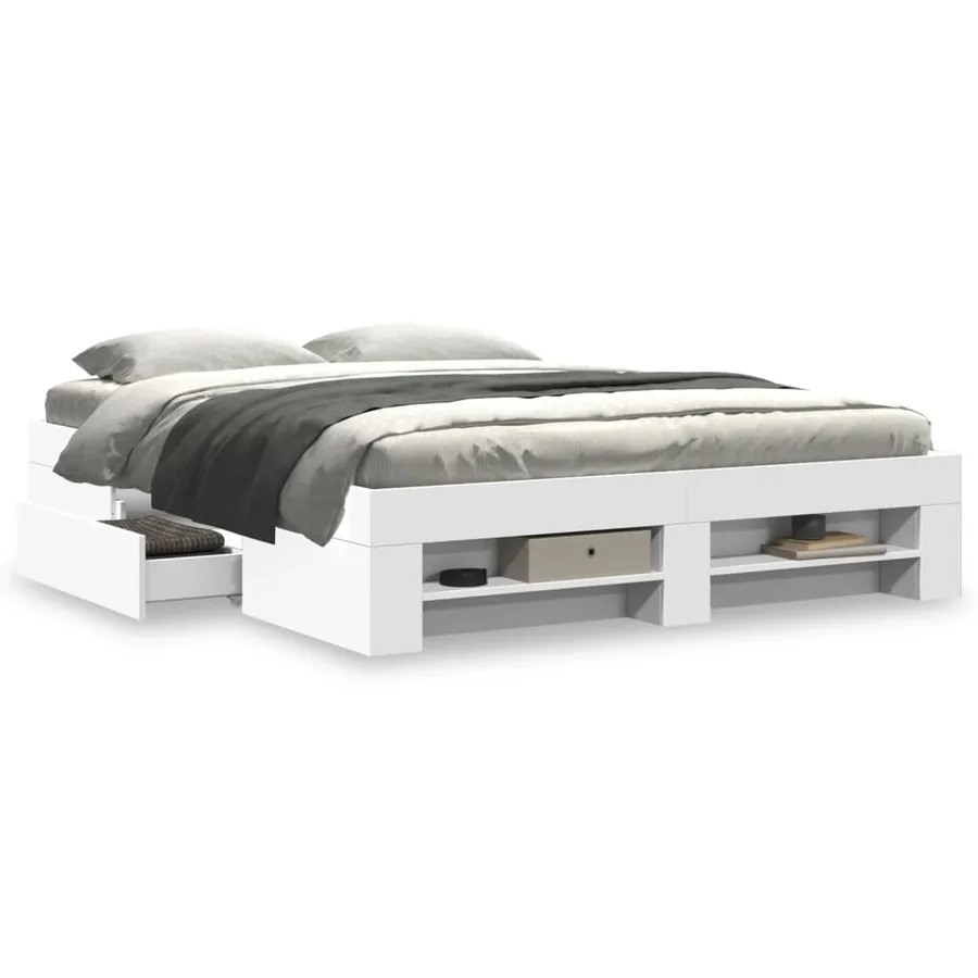 Cadre de lit sans matelas blanc 150x200 cm bois d'ingénierie - 4