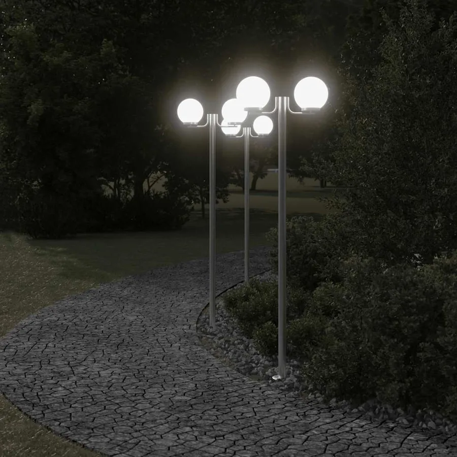 Lampadaires d'extérieur 3 pcs argenté 215 cm acier inoxydable - 3