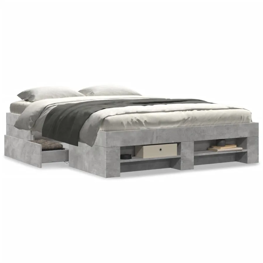 Cadre de lit sans matelas gris béton 140x190 cm bois ingénierie - 4