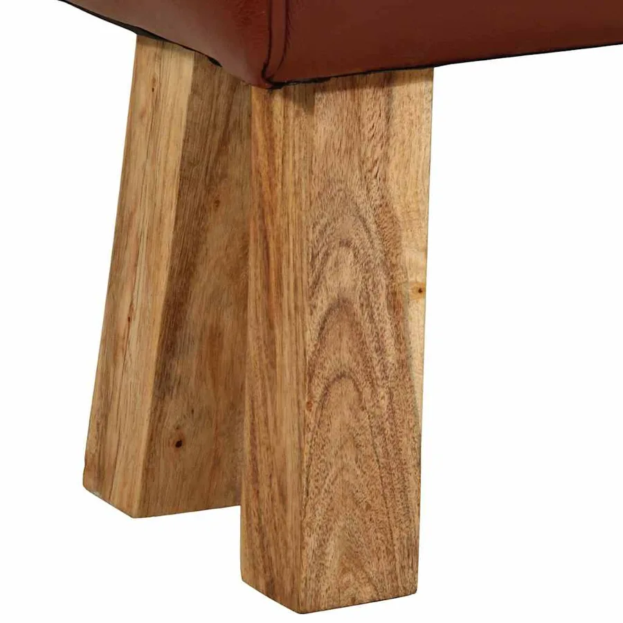 Banc saut de cheval 160 cm Marron Cuir véritable et bois acacia - 6