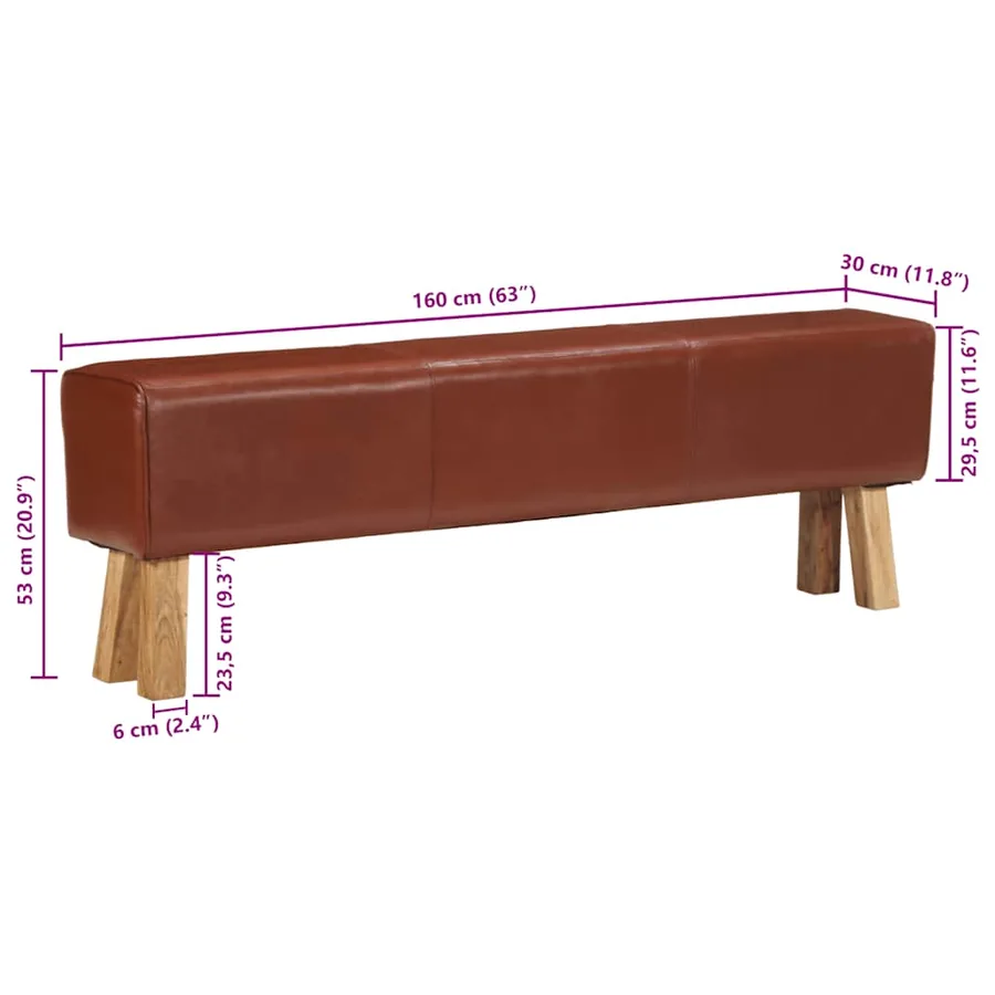 Banc saut de cheval 160 cm Marron Cuir véritable et bois acacia - 8