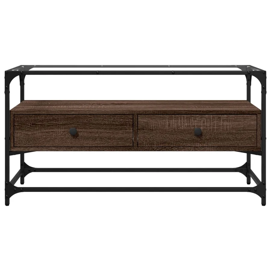 Meuble TV avec dessus en verre chêne marron bois d'ingénierie - 4