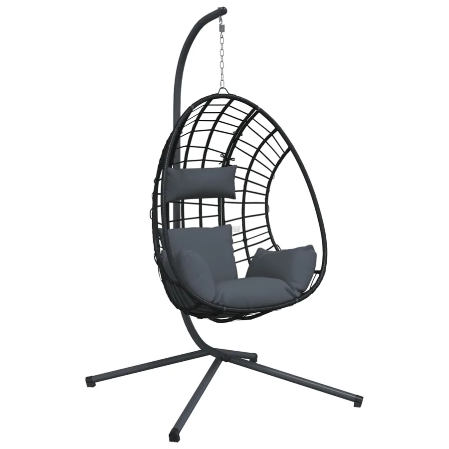 Chaise suspendue œuf support anthracite rotin et acier - 2