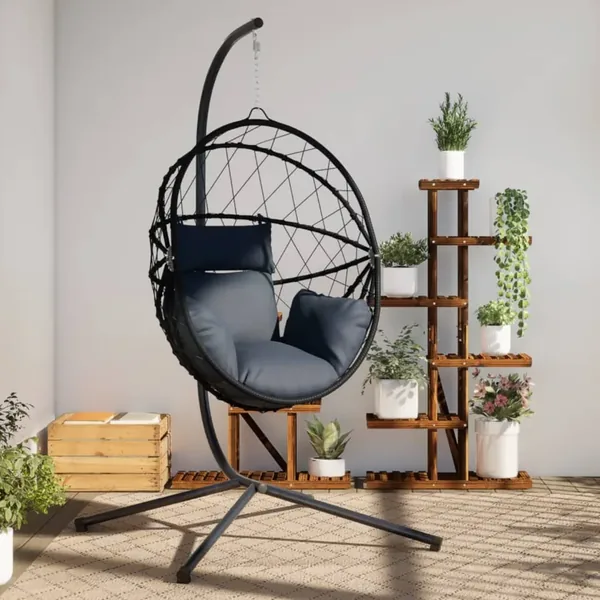 Chaise suspendue en forme d'œuf avec support anthracite