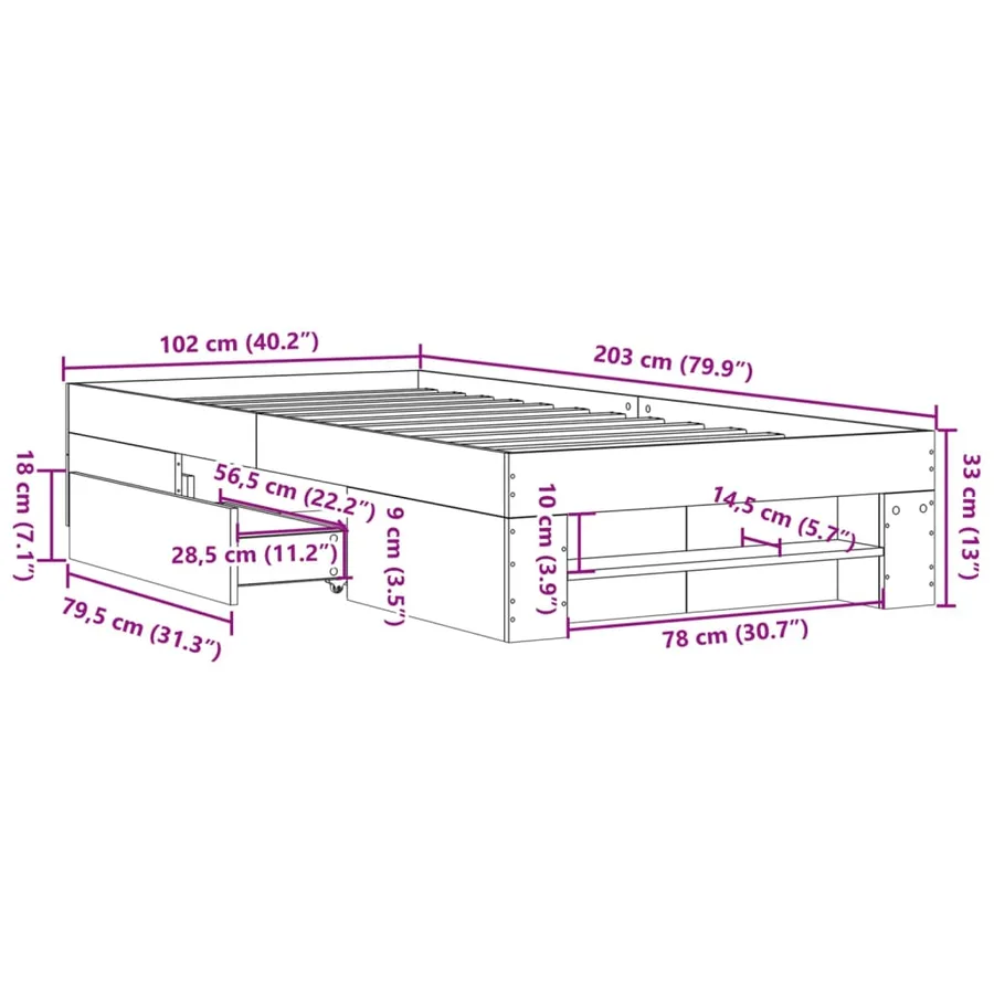 Cadre de lit sans matelas chêne marron 100x200 cm - 11