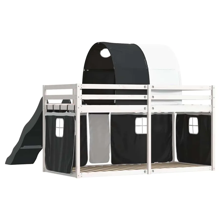 Lit superposé sans matelas avec toboggan blanc noir 80x200 cm - 10
