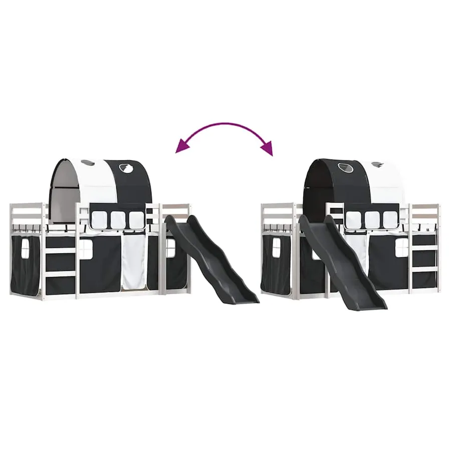 Lit superposé sans matelas avec toboggan blanc noir 80x200 cm - 11
