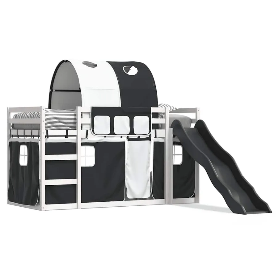 Lit superposé sans matelas avec toboggan blanc noir 80x200 cm - 2