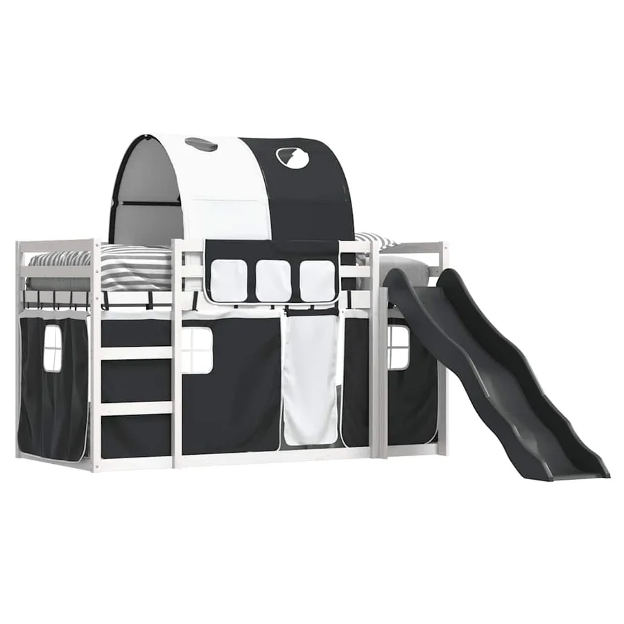 Lit superposé sans matelas avec toboggan blanc noir 80x200 cm - 4