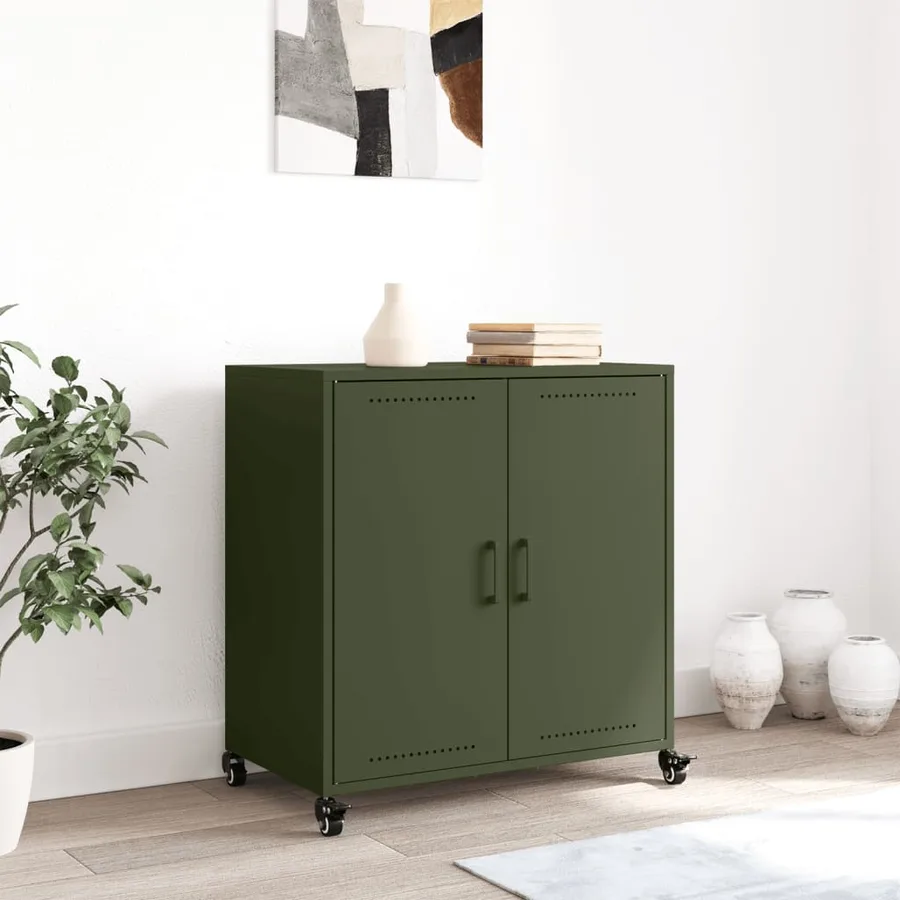 Buffet vert olive 68x39x72 cm acier - 3