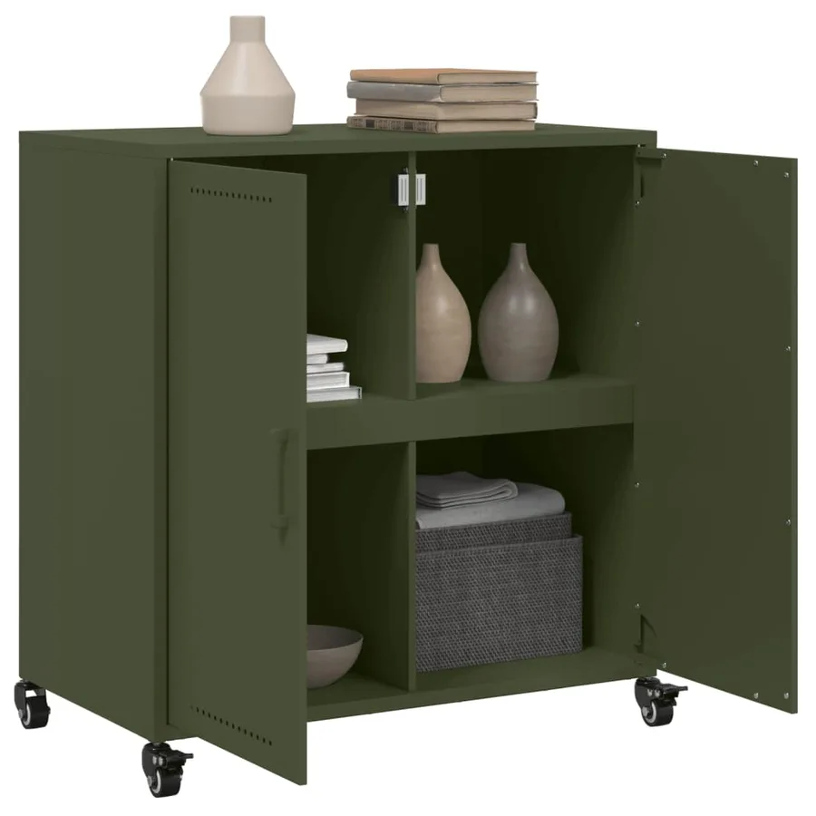 Buffet vert olive 68x39x72 cm acier - 5