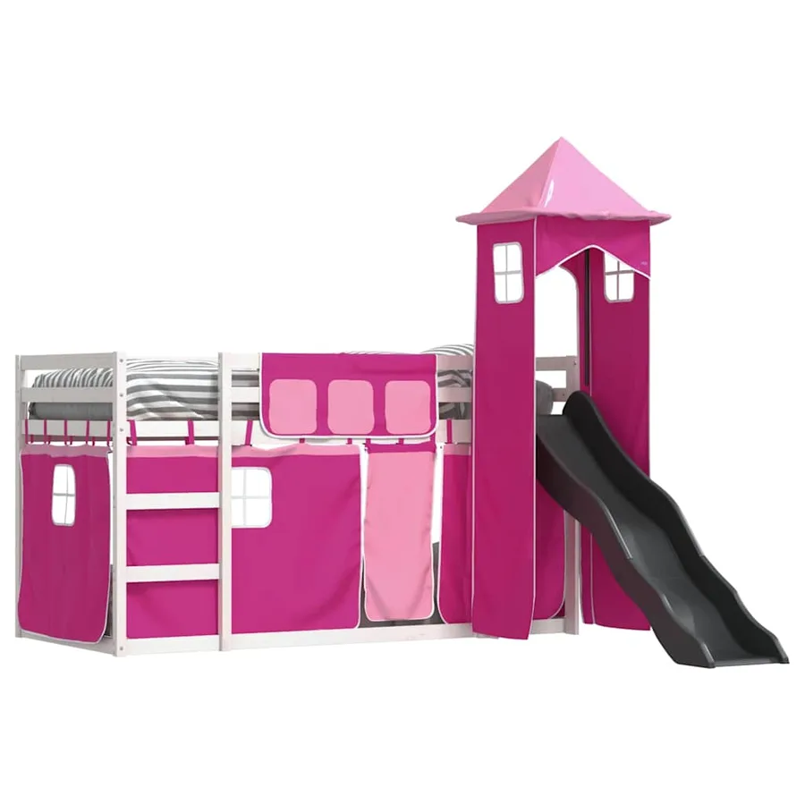Lit superposé sans matelas avec toboggan et rideaux 80x200 cm - 4
