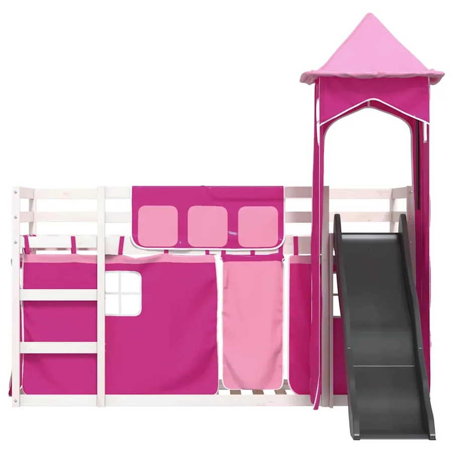 Lit superposé sans matelas avec toboggan et rideaux 80x200 cm - 7