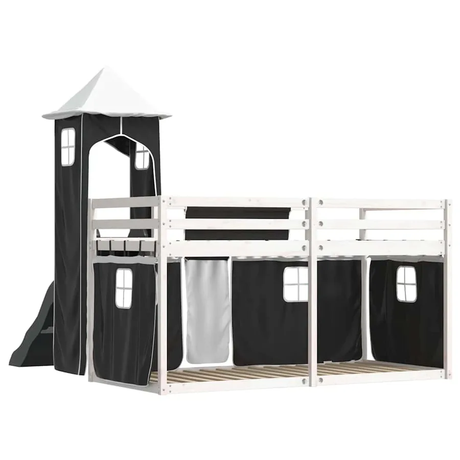 Lit superposé sans matelas avec toboggan blanc noir 80x200 cm - 10