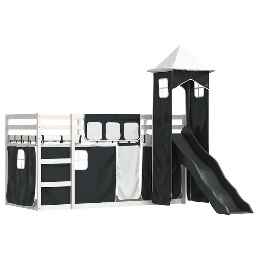 Lit superposé sans matelas avec toboggan blanc noir 80x200 cm - 3