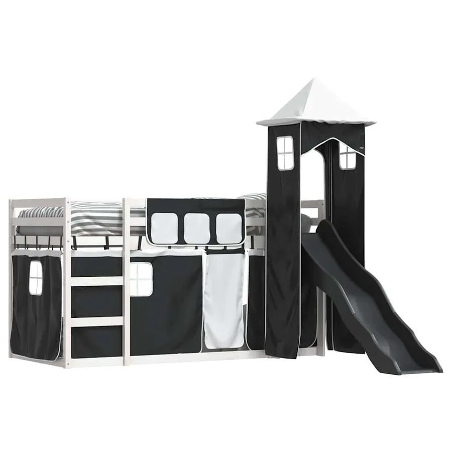 Lit superposé sans matelas avec toboggan blanc noir 80x200 cm - 4