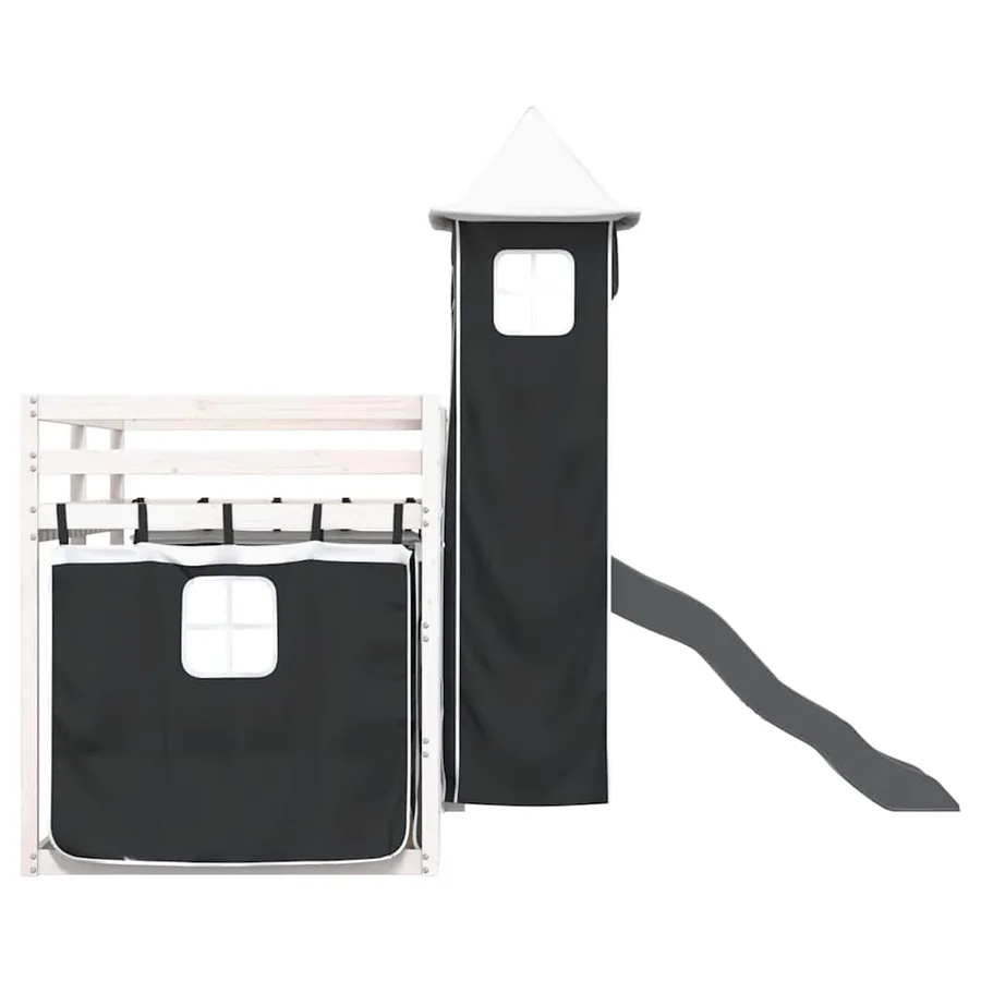 Lit superposé sans matelas avec toboggan blanc noir 80x200 cm - 9