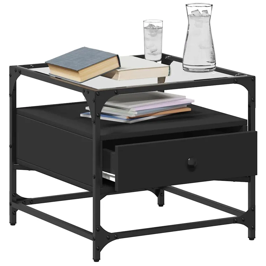 Table basse avec dessus en verre noir 50x50x45 cm acier - 3