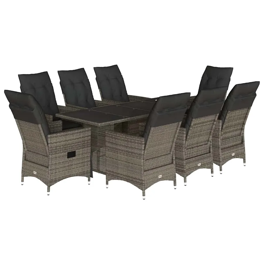 Ensemble à manger de jardin 9 pcs coussins gris résine tressée - 2