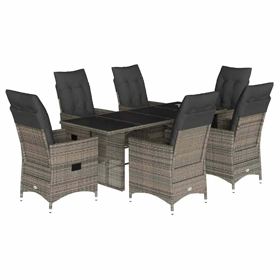 Ensemble à manger de jardin et coussins 7 pcs gris rotin - 2