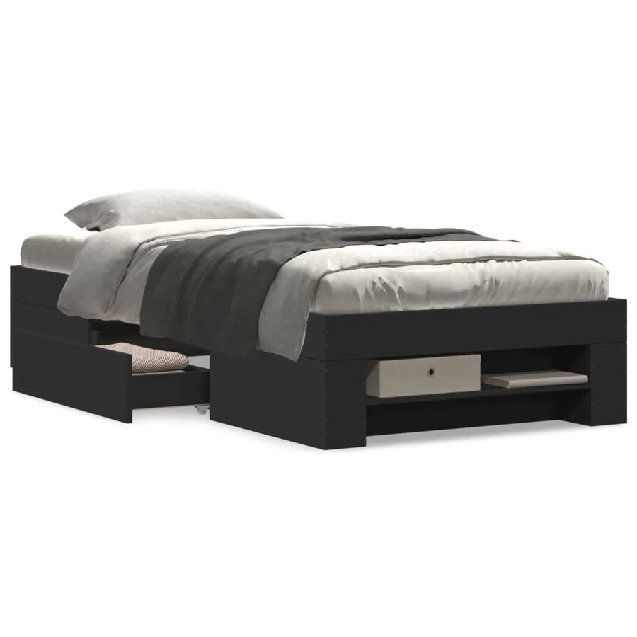 Cadre de lit sans matelas noir 75x190 cm bois ingénierie - 4