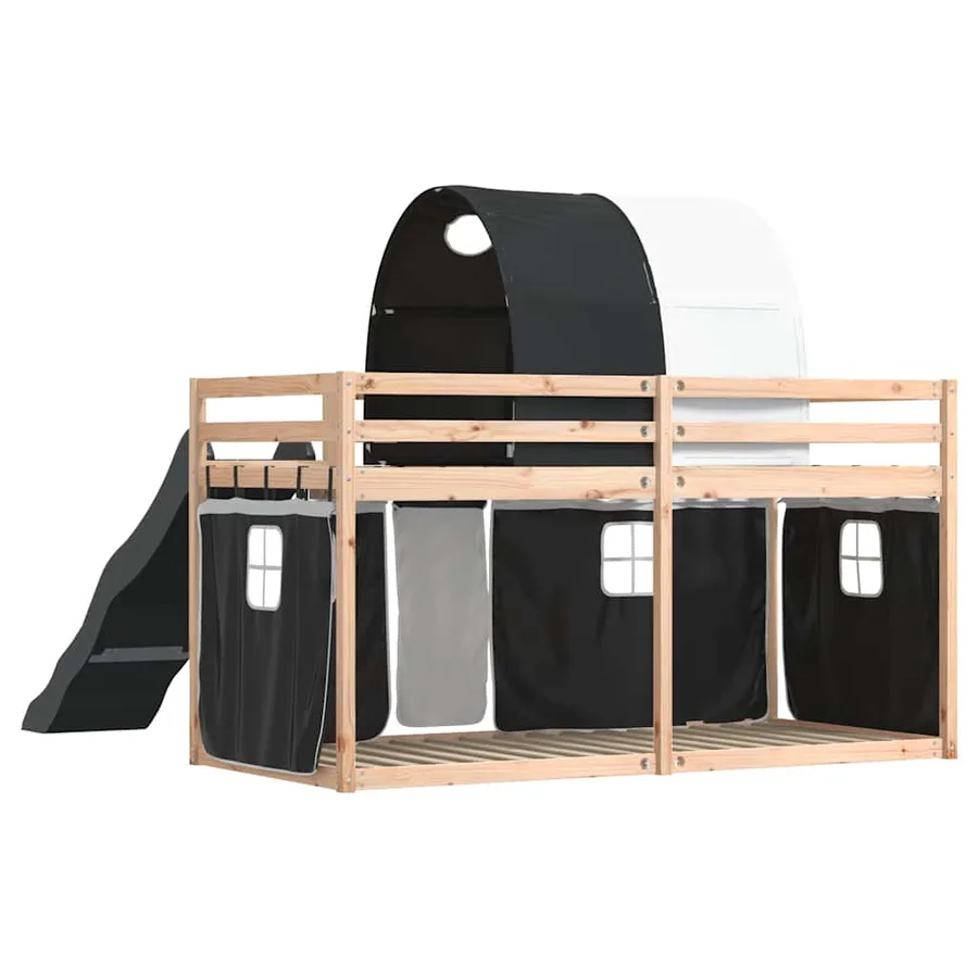 Lit superposé sans matelas avec toboggan blanc noir 90x190 cm - 10