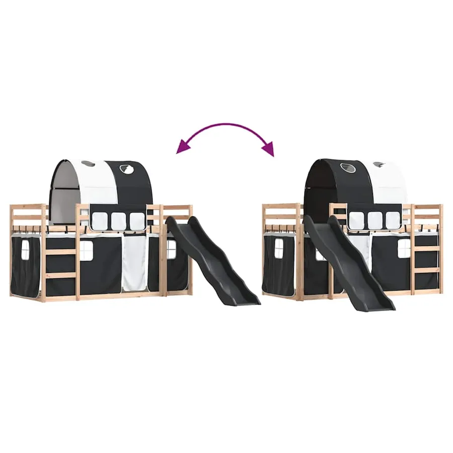 Lit superposé sans matelas avec toboggan blanc noir 90x190 cm - 11