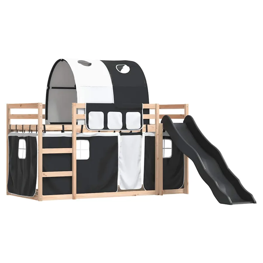 Lit superposé sans matelas avec toboggan blanc noir 90x190 cm - 3