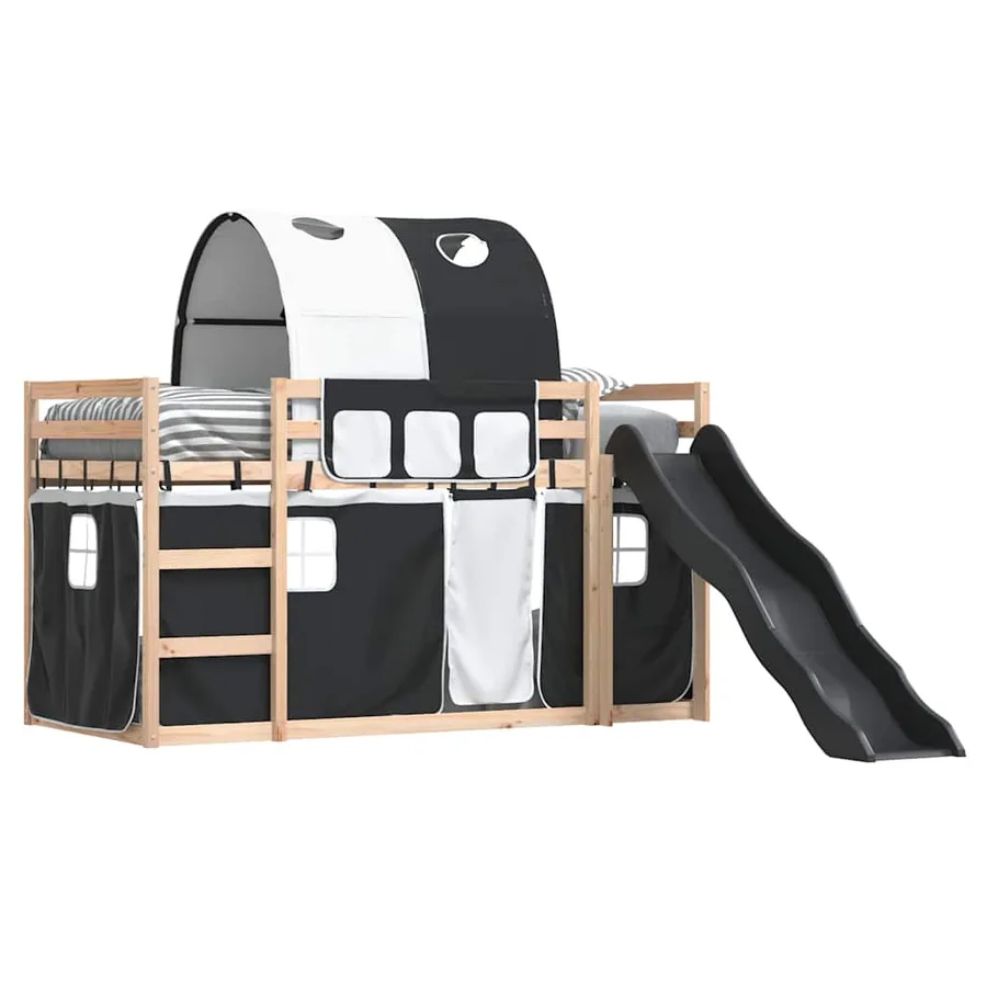 Lit superposé sans matelas avec toboggan blanc noir 90x190 cm - 4
